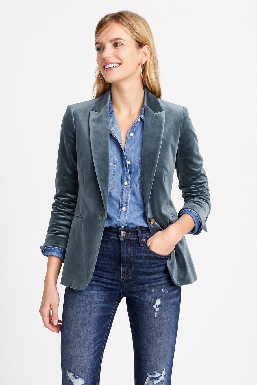 J. Crew Velvet Blazer in Teal Gray